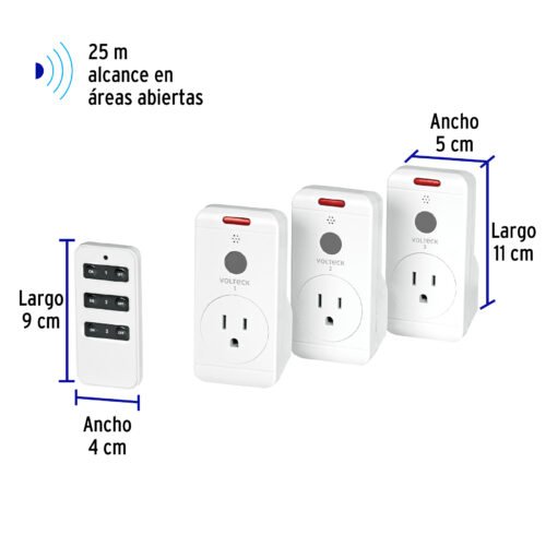 49489 - Juego de 3 Contactos con control remoto, Volteck