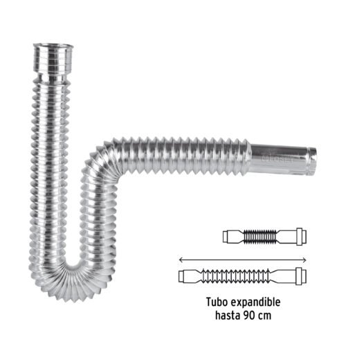 49507 - Céspol flexible, polietileno cromo, para lavabo y fregadero