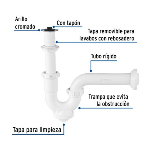 49508 - Céspol rígido 1-1/4", con contra, polipropileno, para lavabo