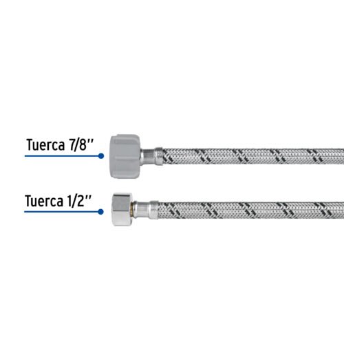 49510 - Manguera p/WC, acero inox, 1/2"x7/8", 35 cm, plástico/latón