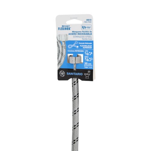 49510 - Manguera p/WC, acero inox, 1/2"x7/8", 35 cm, plástico/latón