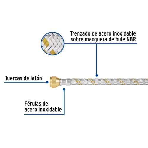 49514 - Manguera para gas, acero inox, 3/8" flare, 60 cm, FOSET