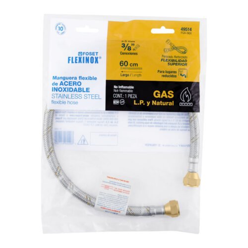 49514 - Manguera para gas, acero inox, 3/8" flare, 60 cm, FOSET