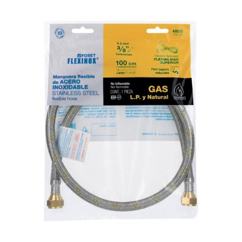 49515 - Manguera para gas, acero inox, 3/8" flare, 100 cm, FOSET