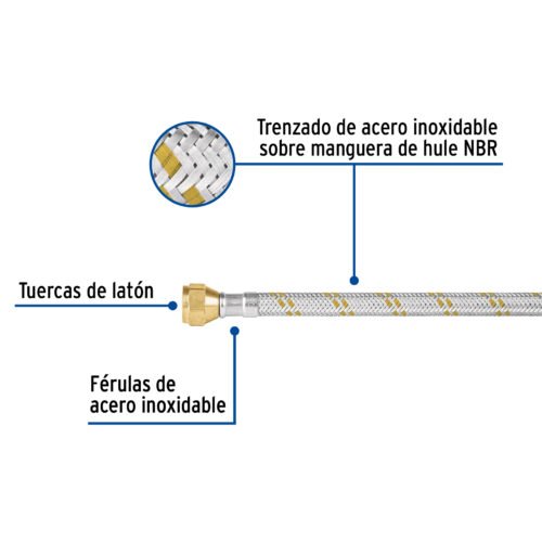 495161 49516 - Manguera para gas, acero inox, 3/8" flare, 150 cm, FOSET