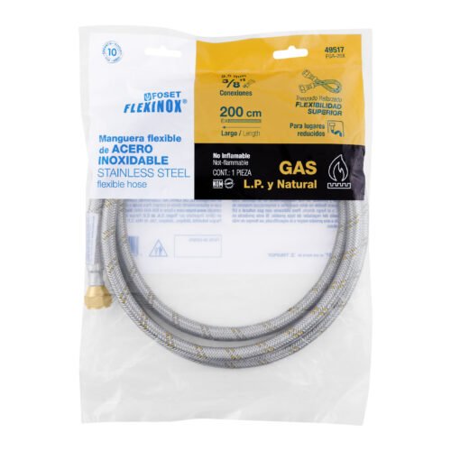 49517 - Manguera para gas, acero inox, 3/8" flare, 200 cm, FOSET