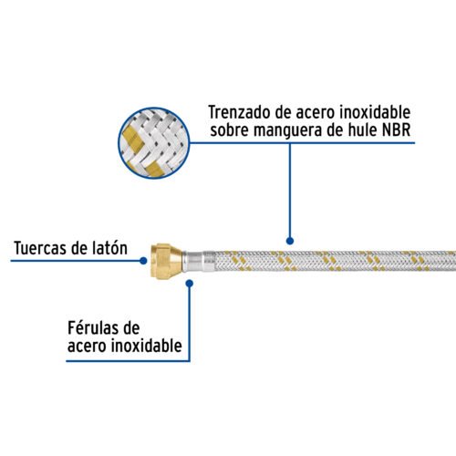 495191 49519 - Manguera para gas, acero inox, 3/8" flare, 400 cm, FOSET