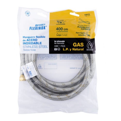 495193 49519 - Manguera para gas, acero inox, 3/8" flare, 400 cm, FOSET
