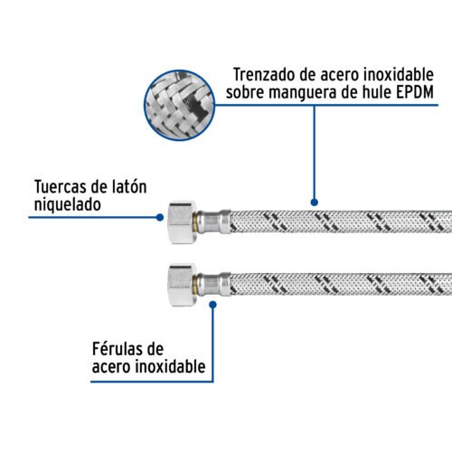 49527 - Manguera p/WC, acero inox, 1/2"x7/8", 50 cm