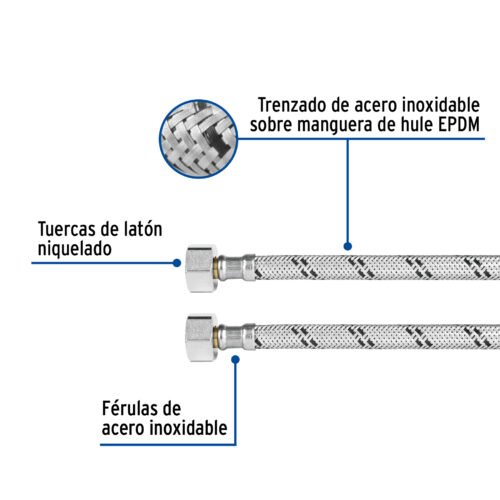 495281 49528 - Manguera p/WC, acero inox, 1/2"x7/8", 60 cm