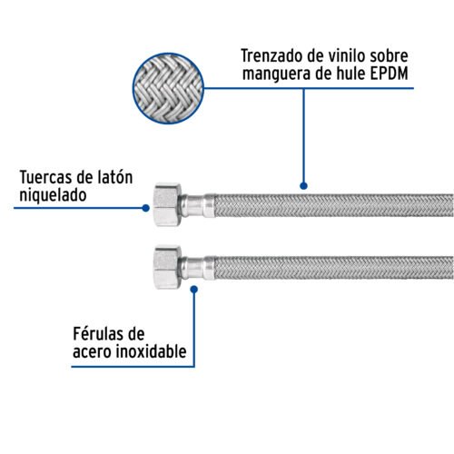 49529 - Manguera lavabo/fregadero, vinilo gris, 1/2" x 1/2", 100 cm