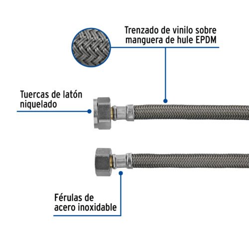 49530 - Manguera p/WC, vinilo gris, 1/2" x 7/8", 50 cm