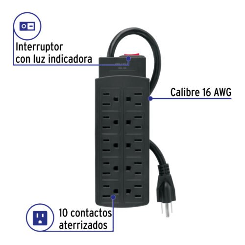495331 49533 - Multicontacto de uso rudo con 10 entradas, negro, VOLTECK