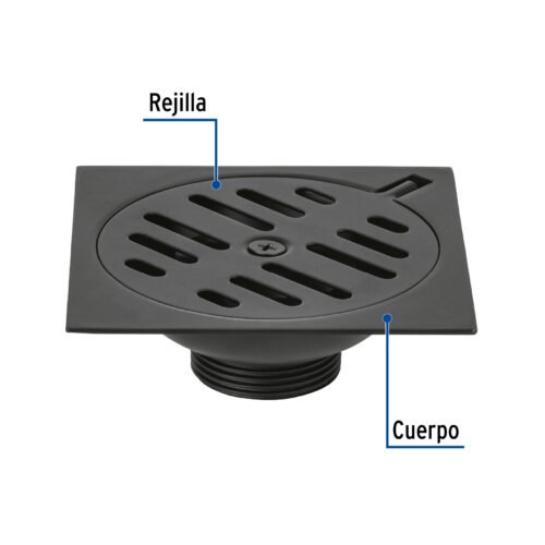 49538 - Resumidero cuadrado 4"x4", metálico, negro, Foset Basic