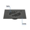 49539 - Resumidero cuadrado 6"x6", metálico, negro, Foset Basic