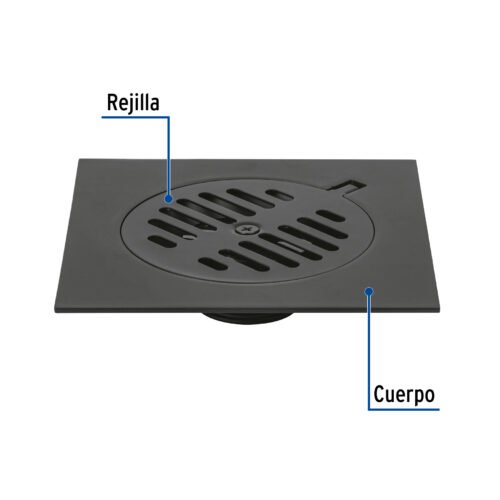 49539 - Resumidero cuadrado 6"x6", metálico, negro, Foset Basic