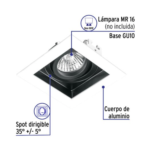495441 49544 - Luminario empotrable con 1 spot dirigible, blanco, VOLTECK