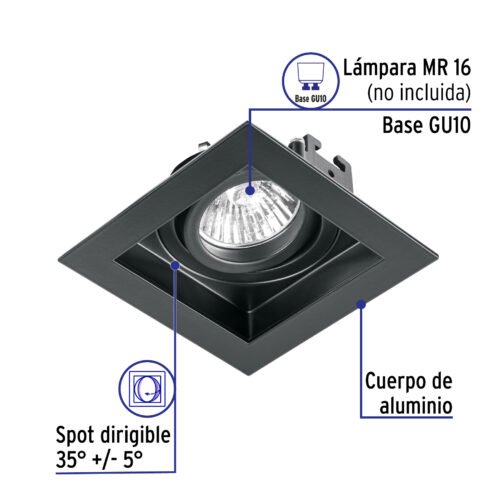 495481 49548 - Luminario empotrable con 1 spot dirigible, negro, VOLTECK