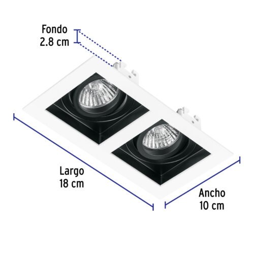 49549 - Luminario empotrable con 2 spots dirigibles, blanco, VOLTECK