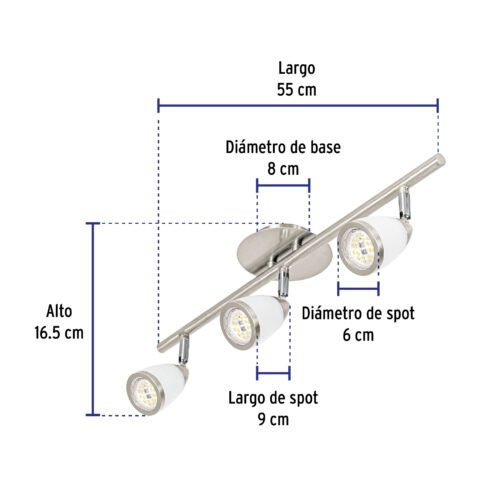 49554 - Luminario de sobreponer 3 spots base GU10, Verona, Volteck
