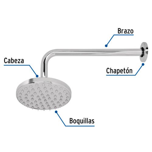 49576 - Regadera cromo 6" plato redondo, con brazo, Foset Element