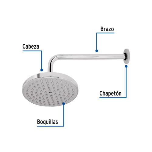 49577 - Regadera cromo 8" plato redondo, con brazo, Foset Element