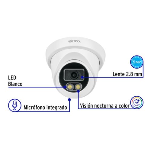 49580 - Cámara Tipo Domo 5MP, Lente 2.8mm, c/Micrófono, Volteck