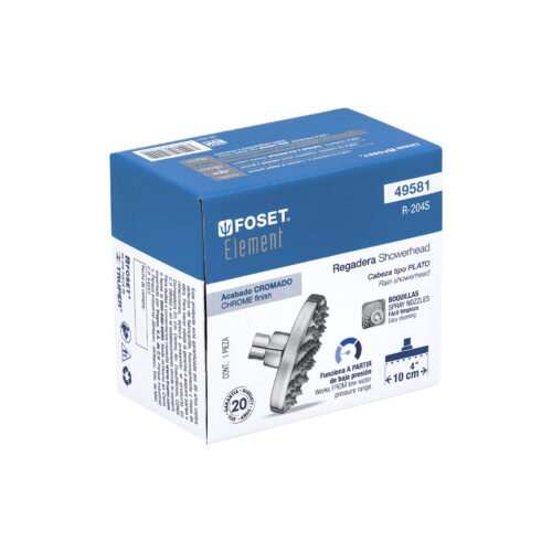 495816 49581 - Regadera cromo 4" plato redondo, sin brazo, Foset Element