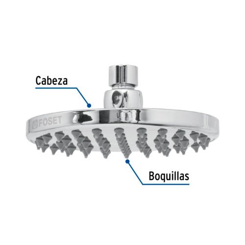 49582 - Regadera cromo 6" plato redondo, sin brazo, Foset Element