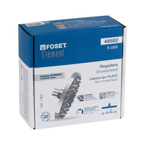 49582 - Regadera cromo 6" plato redondo, sin brazo, Foset Element