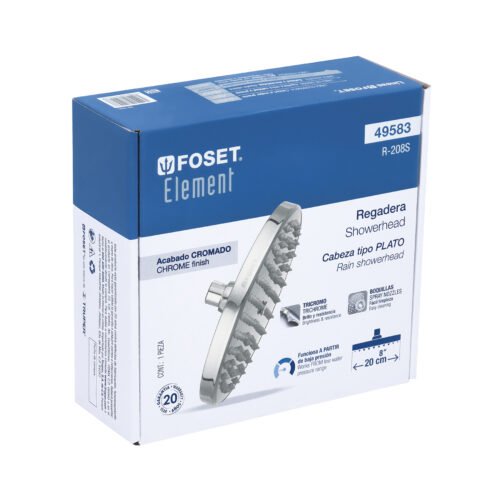 49583 - Regadera cromo 8" plato redondo, sin brazo, Foset Element
