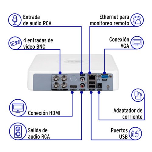495841 49584 - Video grabador DVR de 4 canales, 5MP, Volteck
