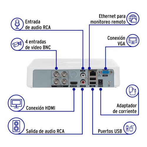 49586 - Kit video vigilancia, 4 canales, 4 cámaras, 5MP, Disco 1TB