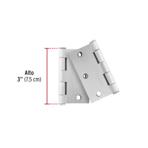 49597 - Bolsa c/2 bisagras cuadradas 3", plana, satinado, HERMEX