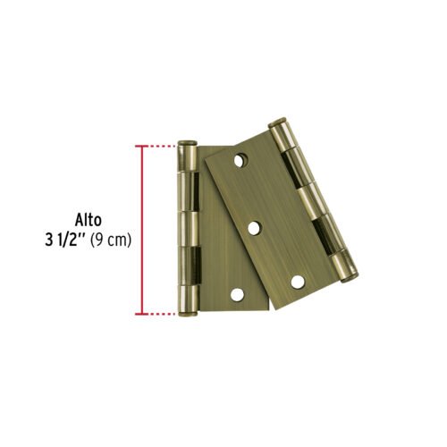 49602 - Bolsa c/2 bisagras cuadradas 3-1/2", plana, latón ant,HERMEX