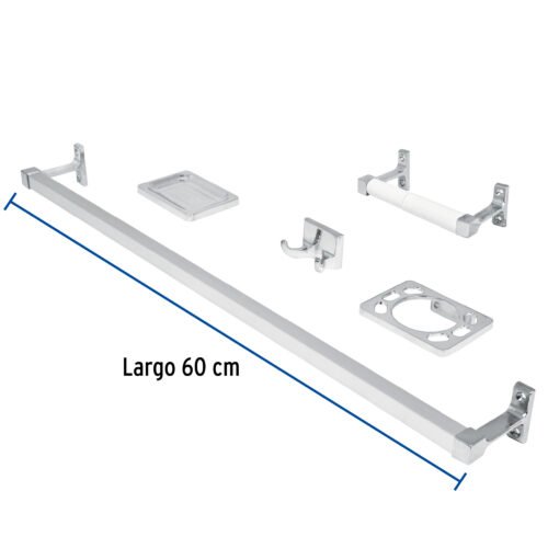 49607 - Juego de 5 accesorios para baño, metálicos, cromo, BASIC