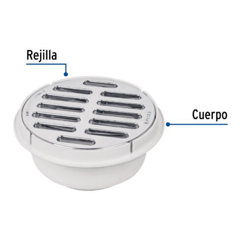 49616 - Coladera de ABS con rejilla cromada 5", 1/4 de vuelta, Foset