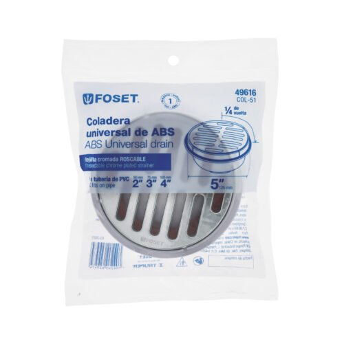 49616 - Coladera de ABS con rejilla cromada 5", 1/4 de vuelta, Foset