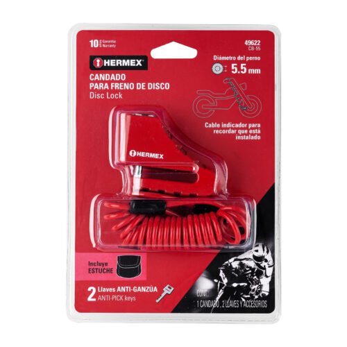 496224 49622 - Candado para freno de disco motocicleta, 5.5mm, HERMEX