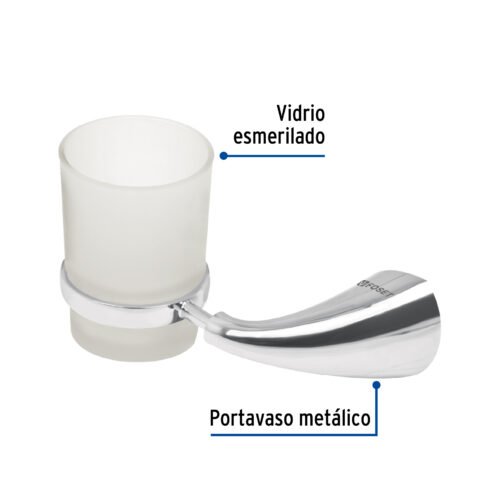 49632 - Portavaso cepillero metálico con vaso de vidrio, Foset Aero