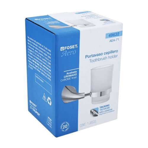 49632 - Portavaso cepillero metálico con vaso de vidrio, Foset Aero