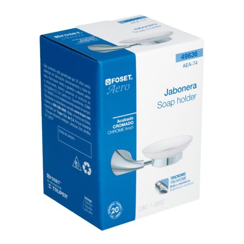 496363 49636 - Jabonera metálica con plato de vidrio, Foset Aero