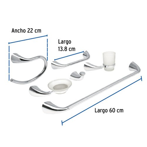 496402 49640 - Juego de 6 accesorios para baño metálicos, Foset Aero