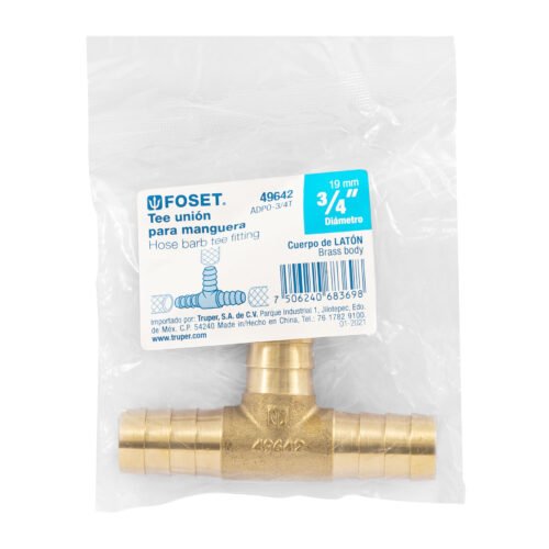 49642 - Tee inserción macho latón 3/4" para poliducto negro, Foset