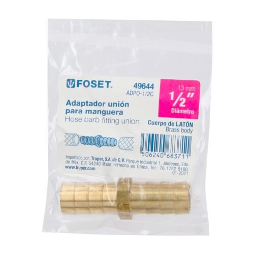 49644 - Cople inserción de latón 1/2" para poliducto negro, Foset