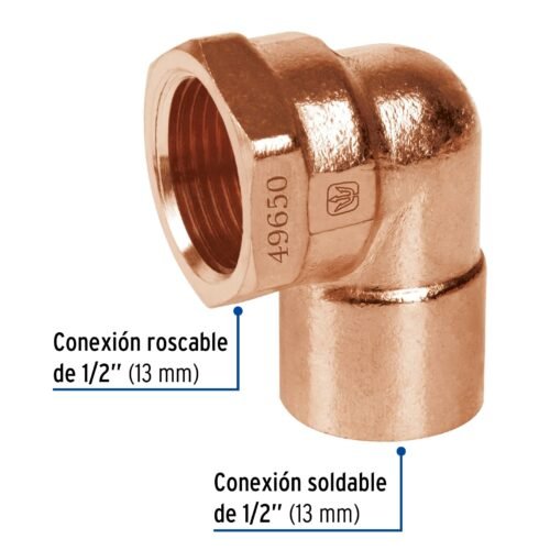 49650 - Codo 90° de cobre, rosca interior 1/2", Foset