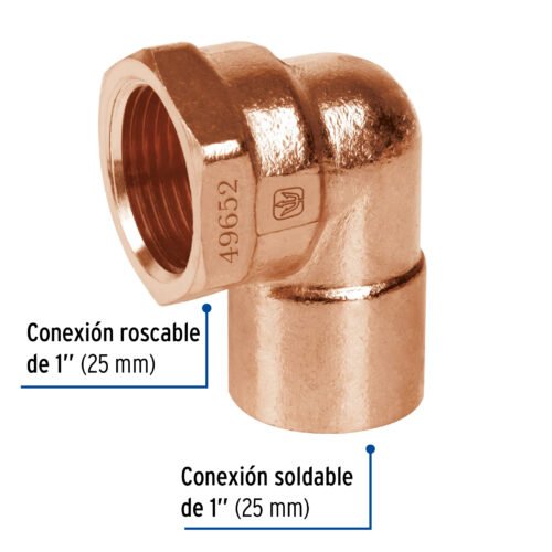 49652 - Codo 90° de cobre, rosca interior 1", Foset