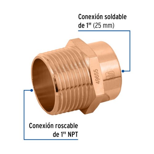 49655 49655 - Conector de cobre, rosca exterior 1", Foset