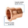 49657 - Conector de cobre, rosca interior 3/4", Foset