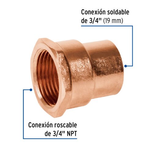 49657 - Conector de cobre, rosca interior 3/4", Foset